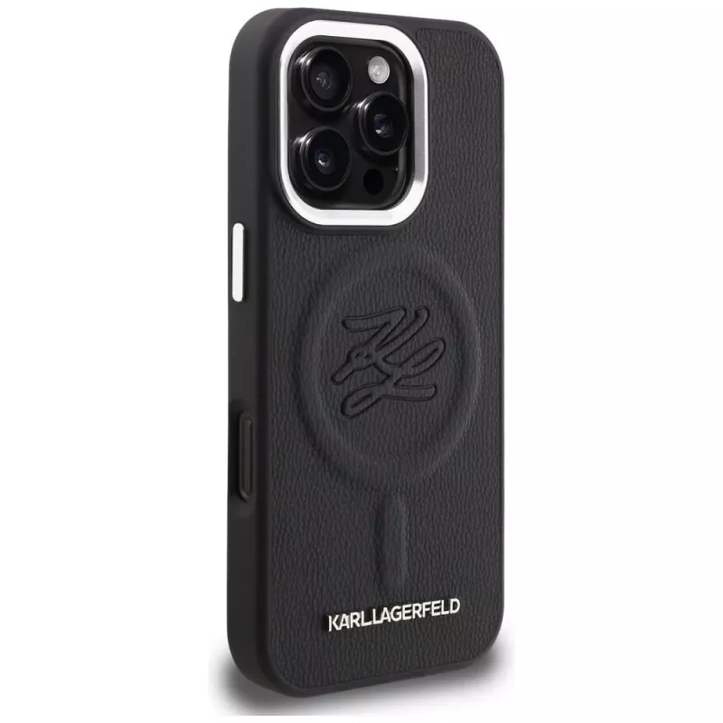 Karl Lagerfeld Initial & Metal Logo MagSafe Case für iPhone 16 Pro, Schwarz