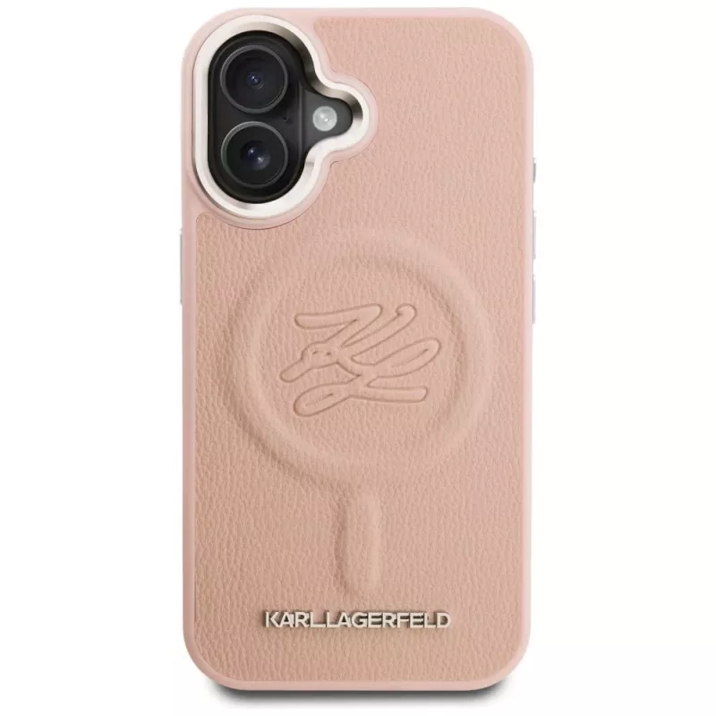 Karl Lagerfeld Initial & Metal Logo MagSafe Case für iPhone 16 Pink