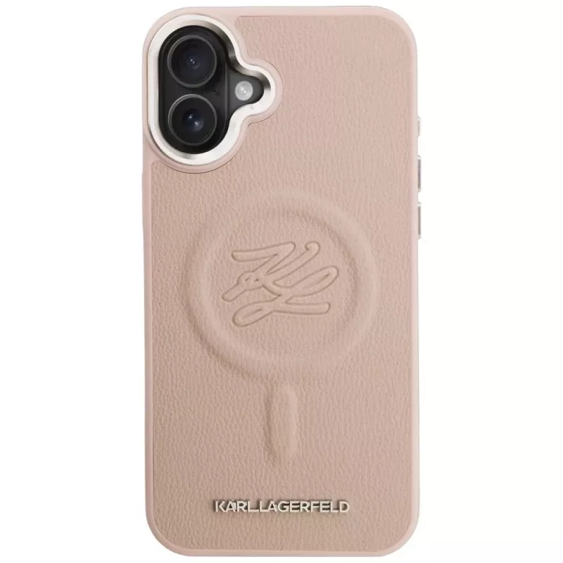Karl Lagerfeld Initial & Metal Logo MagSafe Case für iPhone 16 Plus Pink