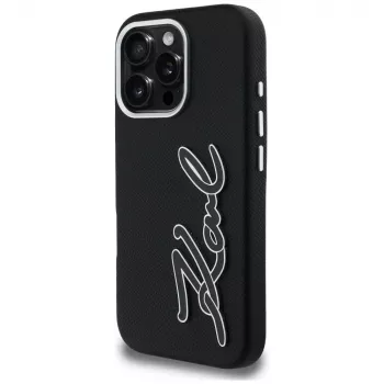 Karl Lagerfeld FW Grained Signature Logo Case für iPhone 16 Pro, Schwarz