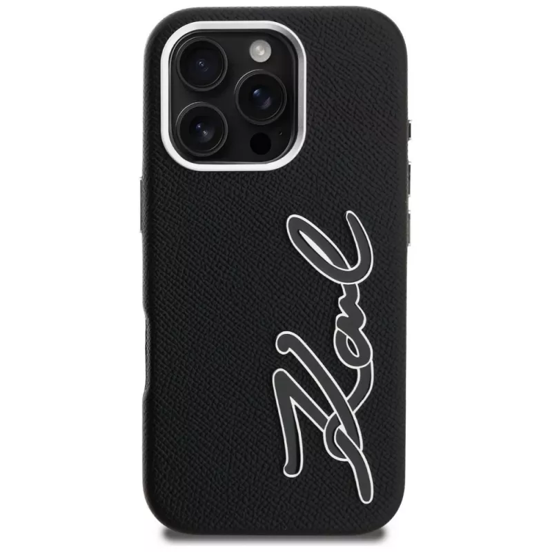 Karl Lagerfeld FW Grained Signature Logo Case für iPhone 16 Pro, Schwarz