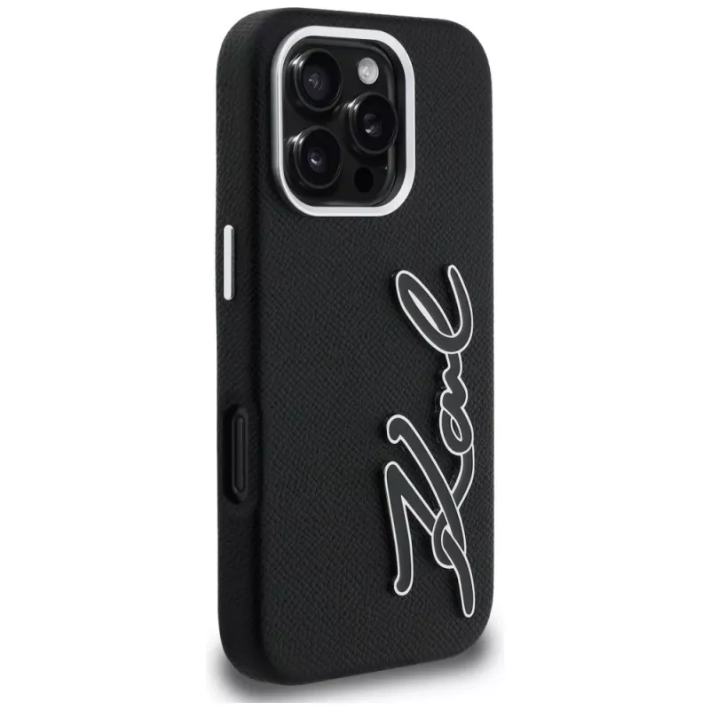 Karl Lagerfeld FW Grained Signature Logo Case für iPhone 16 Pro, Schwarz