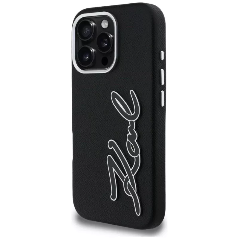 KARL LAGERFELD FW Grained Signature Logo Case für iPhone 16 Pro Max Schwarz