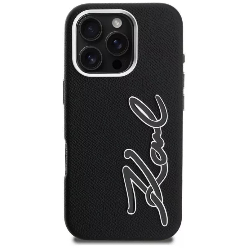 KARL LAGERFELD FW Grained Signature Logo Case für iPhone 16 Pro Max Schwarz