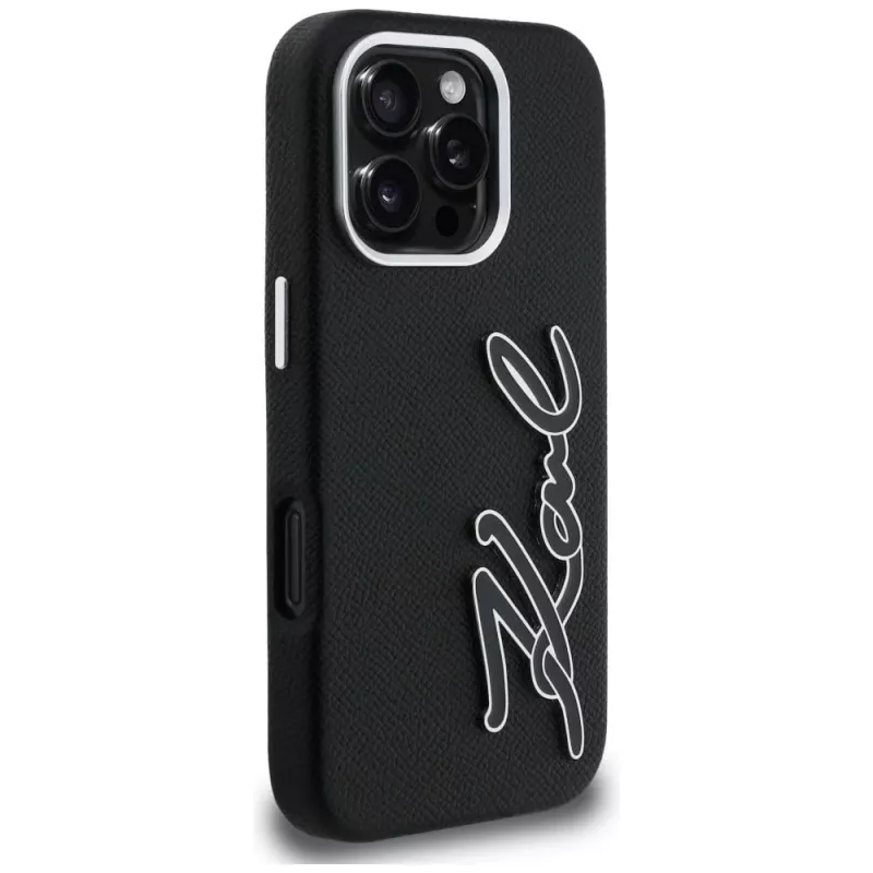 KARL LAGERFELD FW Grained Signature Logo Case für iPhone 16 Pro Max Schwarz
