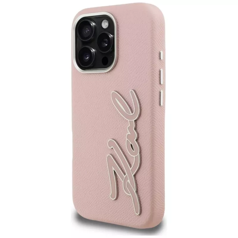KARL LAGERFELD FW Grained Signature Logo Hard Case für iPhone 16 Pro, Pink