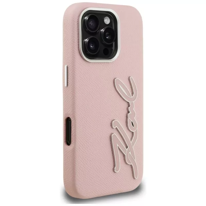KARL LAGERFELD FW Grained Signature Logo Hard Case für iPhone 16 Pro, Pink