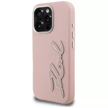 KARL LAGERFELD FW Grained Signature Logo Case für iPhone 16 Pro Max Pink