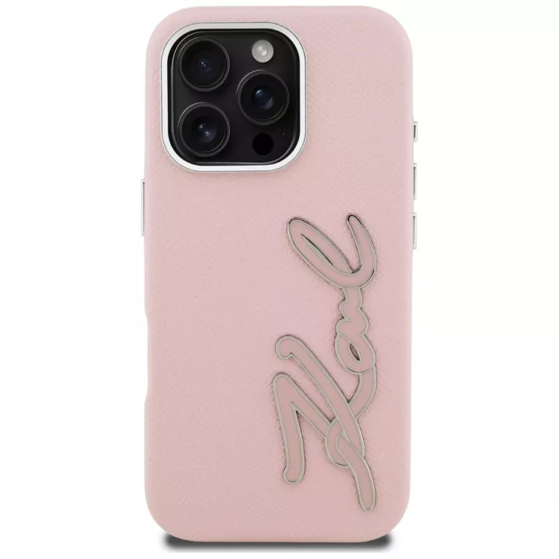 KARL LAGERFELD FW Grained Signature Logo Case für iPhone 16 Pro Max Pink