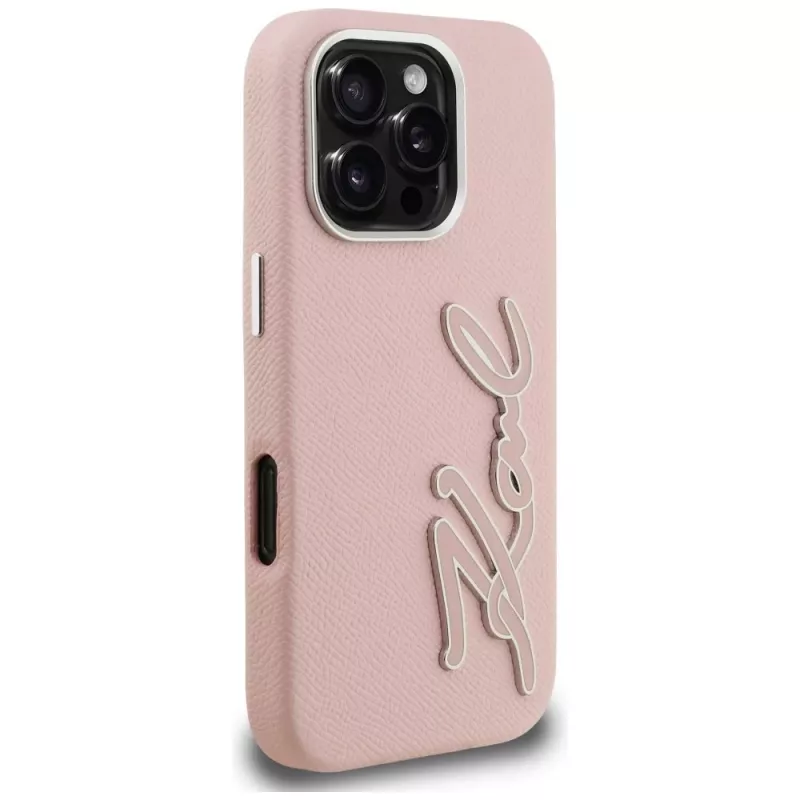 KARL LAGERFELD FW Grained Signature Logo Case für iPhone 16 Pro Max Pink