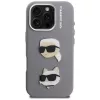 Karl Lagerfeld FW Grained Karl & Choupette Heads Pins Case für iPhone 16 Pro Grau
