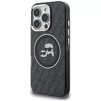 KARL LAGERFELD IML Glitter Karl & Choupette Heads Logo MagSafe Case für iPhone 16 Pro Max, Schwarz
