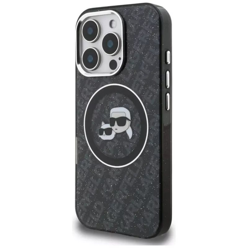 KARL LAGERFELD IML Glitter Karl & Choupette Heads Logo MagSafe Case für iPhone 16 Pro Max, Schwarz