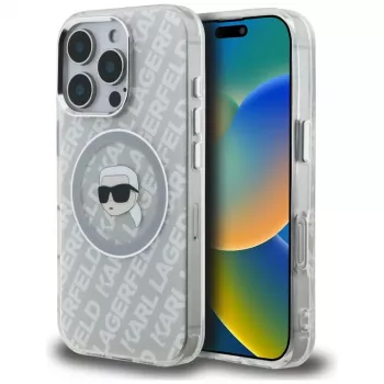 KARL LAGERFELD IML Karl Head Logo MagSafe Case für Apple iPhone 16 Pro, Grau