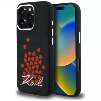 Karl Lagerfeld Silicone Heart SignLogo MagSafe Case für iPhone 16 Pro Schwarz