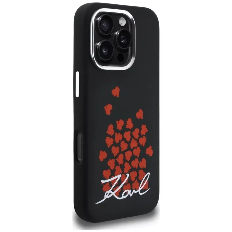 Karl Lagerfeld Silicone Heart SignLogo MagSafe Case für iPhone 16 Pro Schwarz
