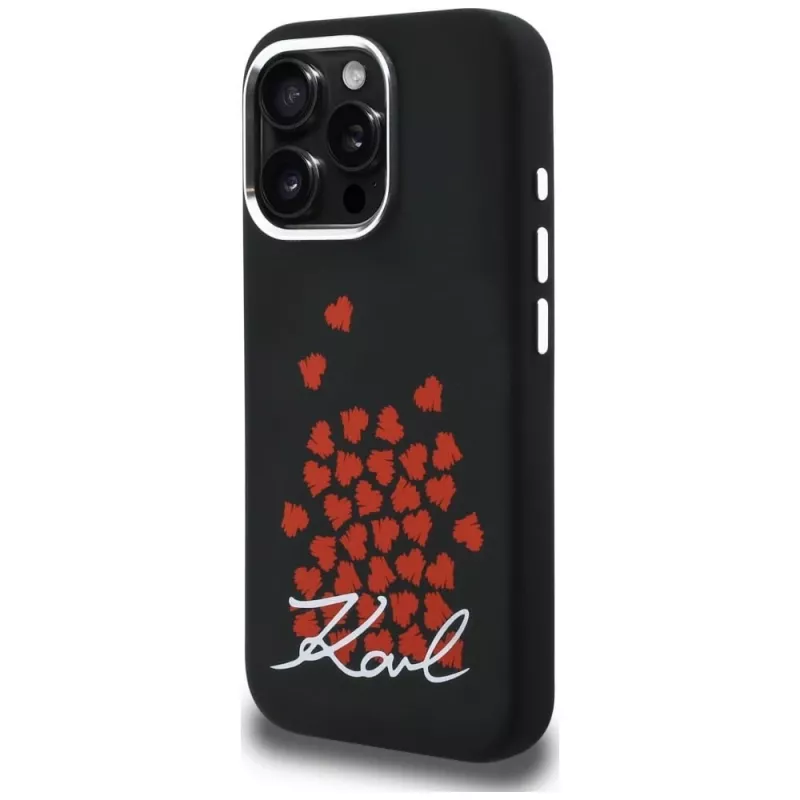 Karl Lagerfeld Silicone Heart SignLogo MagSafe Case für iPhone 16 Pro Max Schwarz