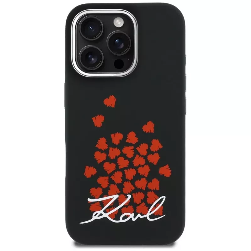Karl Lagerfeld Silicone Heart SignLogo MagSafe Case für iPhone 16 Pro Max Schwarz
