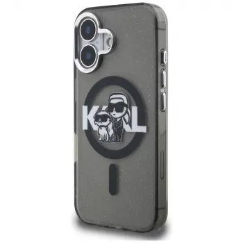 KARL LAGERFELD IML Glitter Karl & Choupette Sketch Logo MagSafe Case für iPhone 16 Schwarz