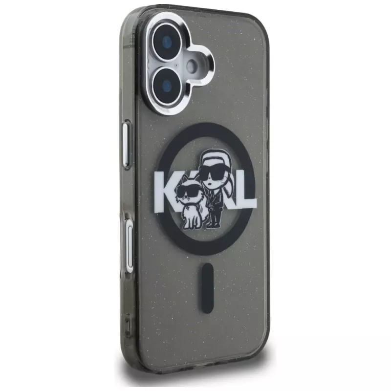 KARL LAGERFELD IML Glitter Karl & Choupette Sketch Logo MagSafe Case für iPhone 16 Schwarz