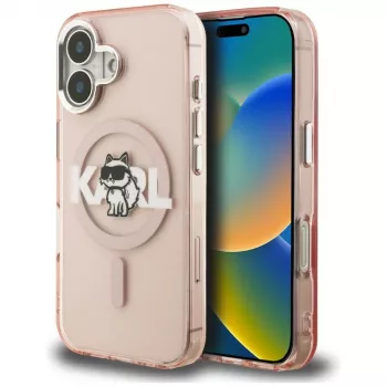 KARL LAGERFELD IML Choupette Sketch Logo MagSafe Case für iPhone 16 Pink