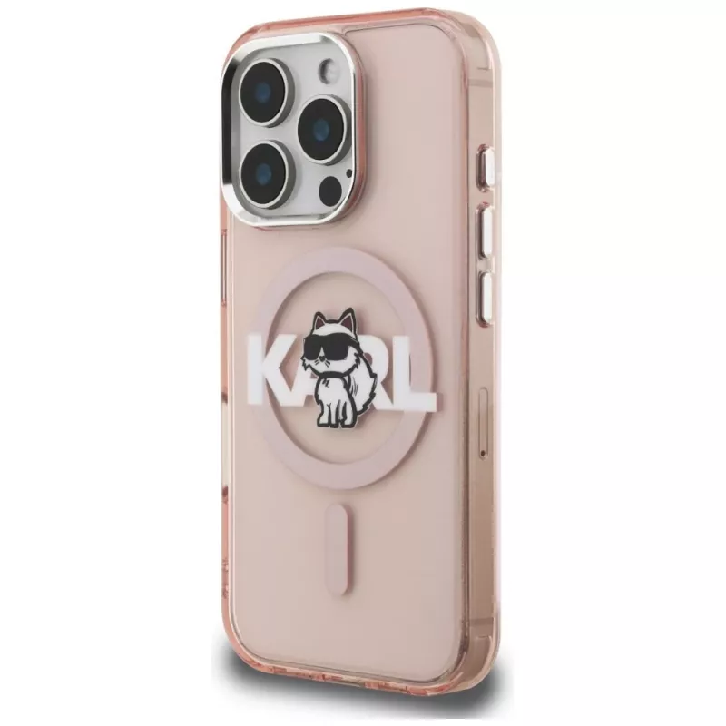 Karl Lagerfeld IML Choupette Sketch Logo MagSafe Case für iPhone 16 Pro Pink