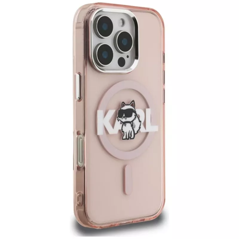 Karl Lagerfeld IML Choupette Sketch Logo MagSafe Case für iPhone 16 Pro Max, Pink