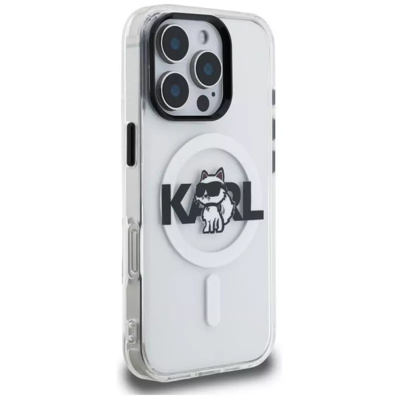 Karl Lagerfeld IML Choupette Sketch Logo MagSafe Case für iPhone 16 Pro, Transparent