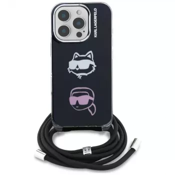 KARL LAGERFELD IML Crossbody Case mit Karl & Choupette Head für Apple iPhone 16 Pro Max, Schwarz