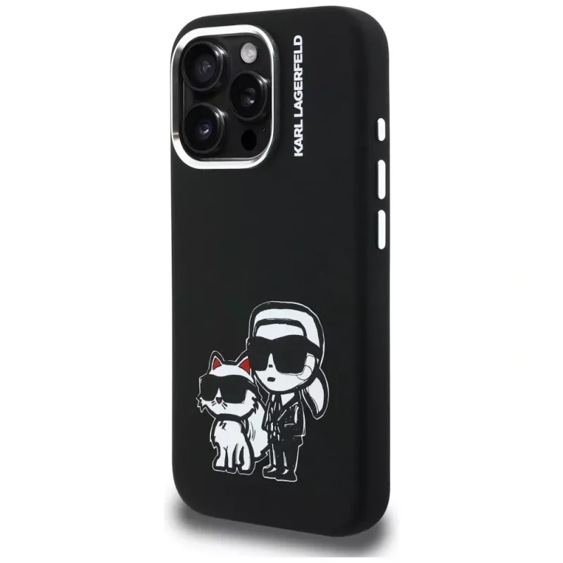 KARL LAGERFELD Silicone Karl & Choupette Sketch MagSafe Case für Apple iPhone 16 Pro Max, Schwarz