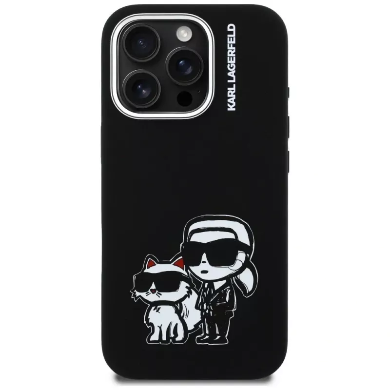 KARL LAGERFELD Silicone Karl & Choupette Sketch MagSafe Case für Apple iPhone 16 Pro Max, Schwarz