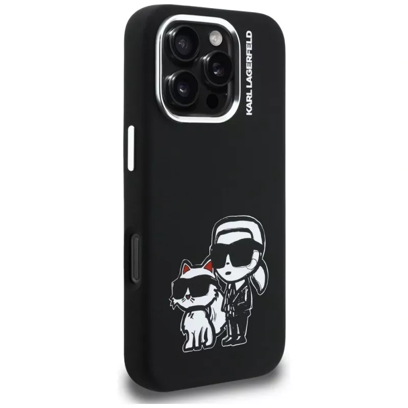 KARL LAGERFELD Silicone Karl & Choupette Sketch MagSafe Case für Apple iPhone 16 Pro Max, Schwarz
