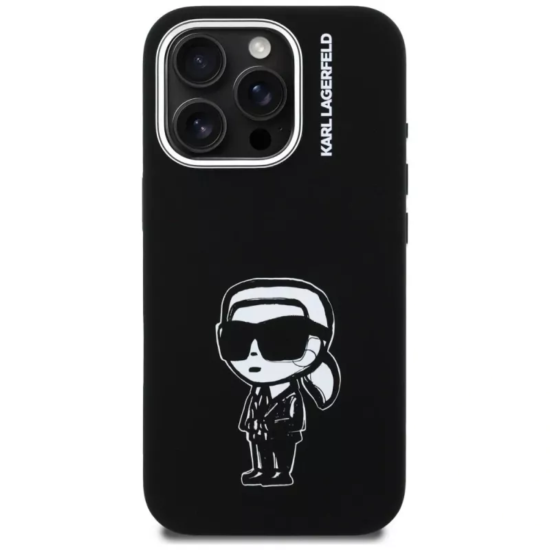 KARL LAGERFELD Silicone Karl Sketch MagSafe Case für Apple iPhone 16 Pro, Schwarz