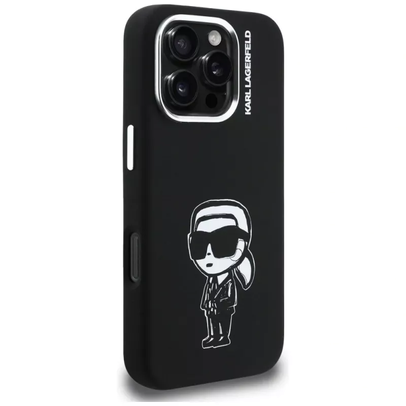 KARL LAGERFELD Silicone Karl Sketch MagSafe Case für Apple iPhone 16 Pro, Schwarz