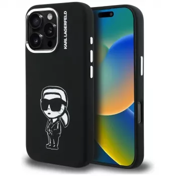 KARL LAGERFELD Silicone Karl Sketch MagSafe Case für Apple iPhone 16 Pro Max, Schwarz