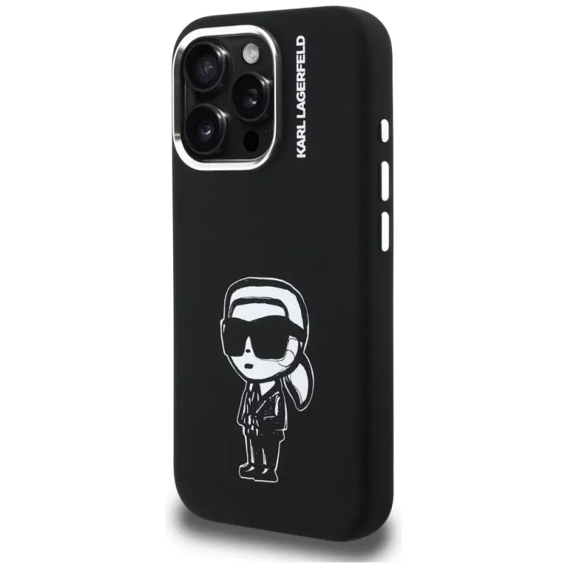 KARL LAGERFELD Silicone Karl Sketch MagSafe Case für Apple iPhone 16 Pro Max, Schwarz
