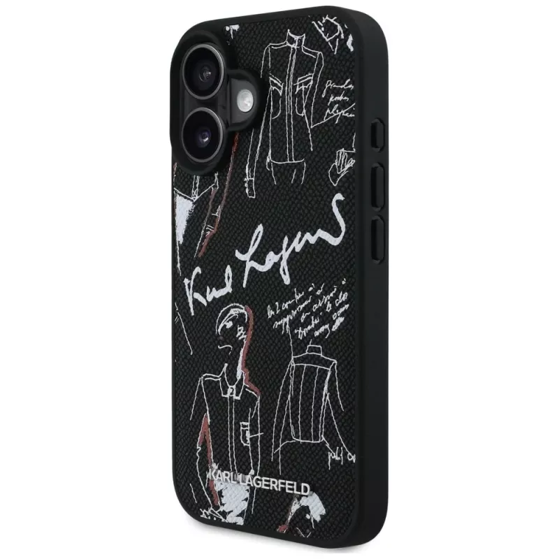 KARL LAGERFELD Grained Pattern & Logo MagSafe Case für iPhone 16, Schwarz