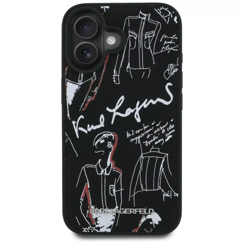 KARL LAGERFELD Grained Pattern & Logo MagSafe Case für iPhone 16, Schwarz