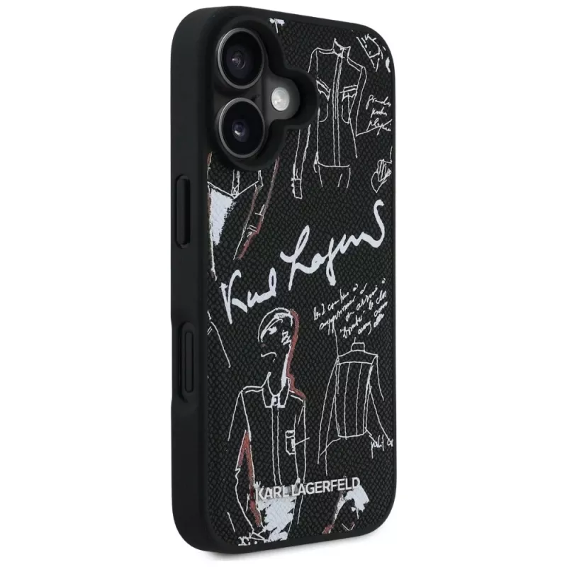KARL LAGERFELD Grained Pattern & Logo MagSafe Case für iPhone 16, Schwarz