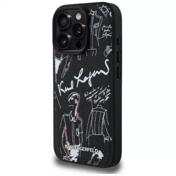 KARL LAGERFELD Grained Pattern & Logo MagSafe Case für iPhone 16 Pro, Schwarz
