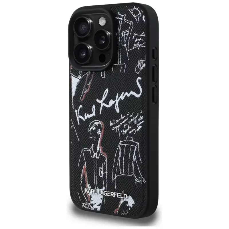 KARL LAGERFELD Grained Pattern & Logo MagSafe Case für iPhone 16 Pro, Schwarz