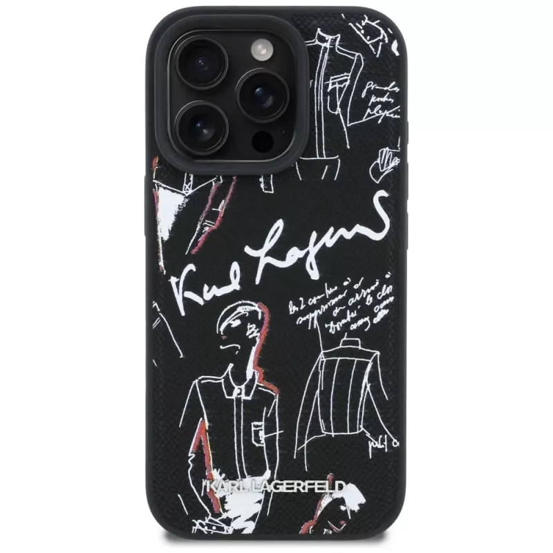 KARL LAGERFELD Grained Pattern & Logo MagSafe Case für iPhone 16 Pro, Schwarz