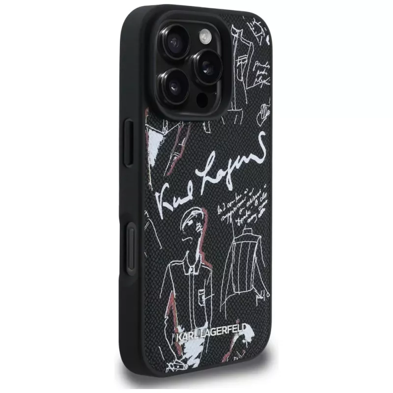 KARL LAGERFELD Grained Pattern & Logo MagSafe Case für iPhone 16 Pro, Schwarz