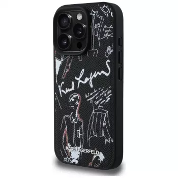 KARL LAGERFELD Grained Pattern & Logo MagSafe Case für iPhone 16 Pro Max Schwarz