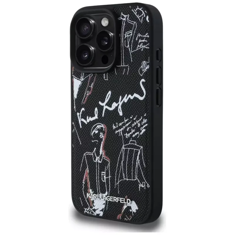 KARL LAGERFELD Grained Pattern & Logo MagSafe Case für iPhone 16 Pro Max Schwarz