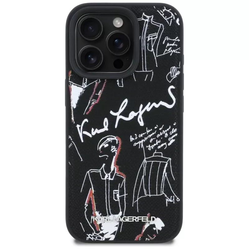 KARL LAGERFELD Grained Pattern & Logo MagSafe Case für iPhone 16 Pro Max Schwarz