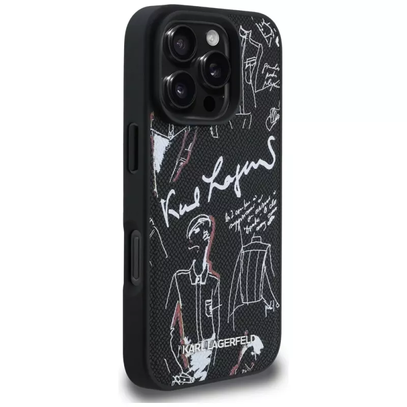 KARL LAGERFELD Grained Pattern & Logo MagSafe Case für iPhone 16 Pro Max Schwarz