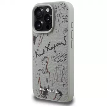 Karl Lagerfeld Grained Pattern & Logo MagSafe Case für Apple iPhone 16 Pro, Grau