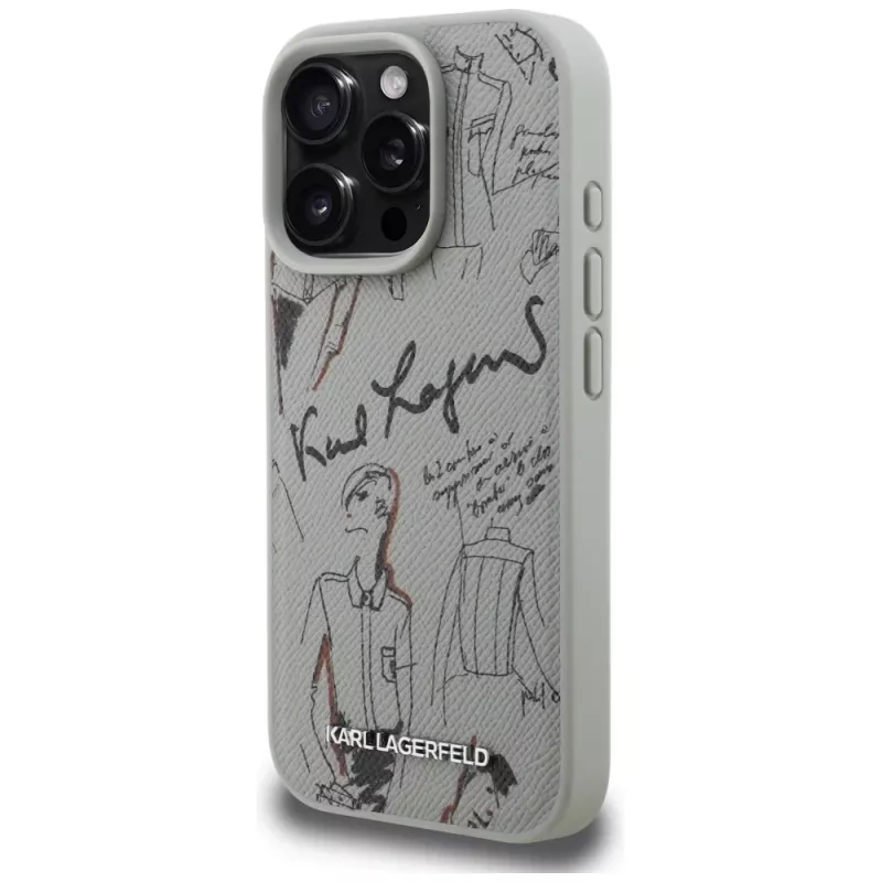 Karl Lagerfeld Grained Pattern & Logo MagSafe Case für Apple iPhone 16 Pro, Grau
