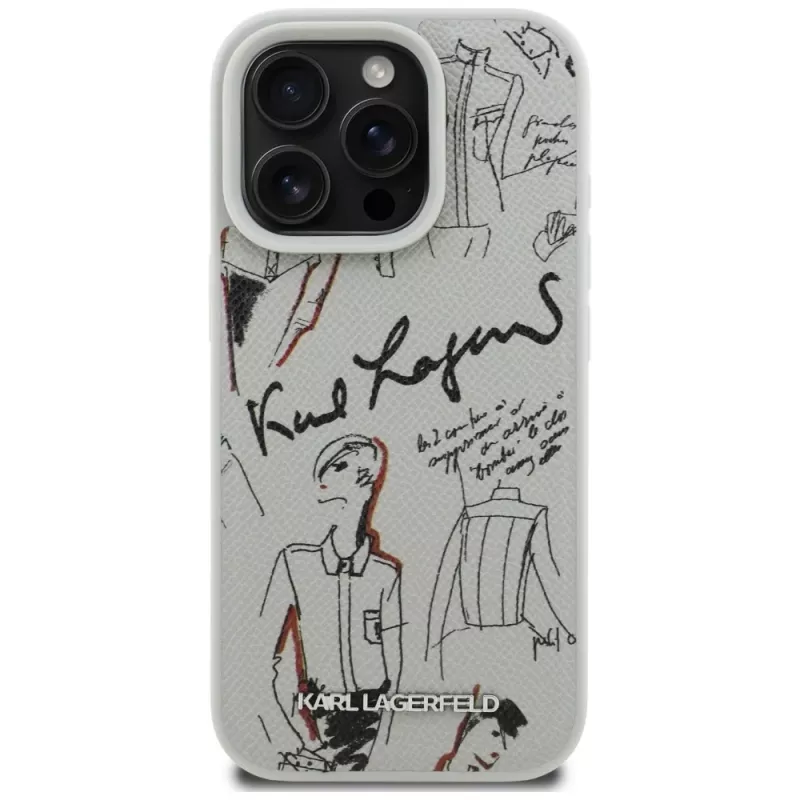 Karl Lagerfeld Grained Pattern & Logo MagSafe Case für Apple iPhone 16 Pro, Grau